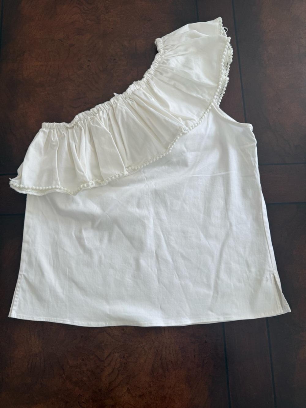 Source Unknown White One-Shoulder Ruffle Tank Top